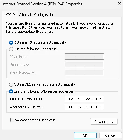 Configuring IPv4 DNS settings