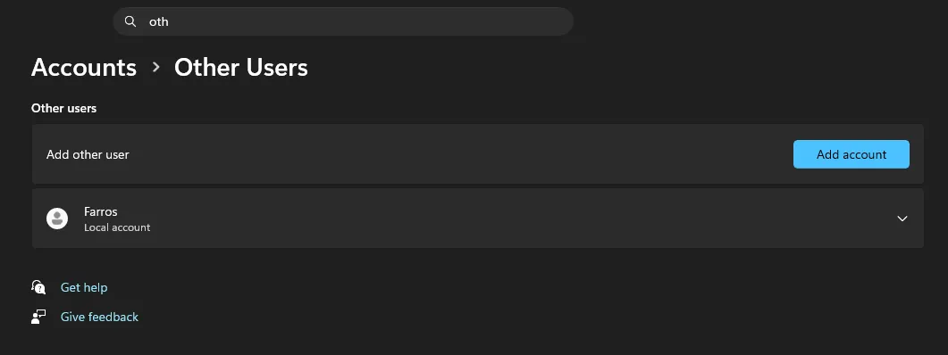 Setting up a Standard User account